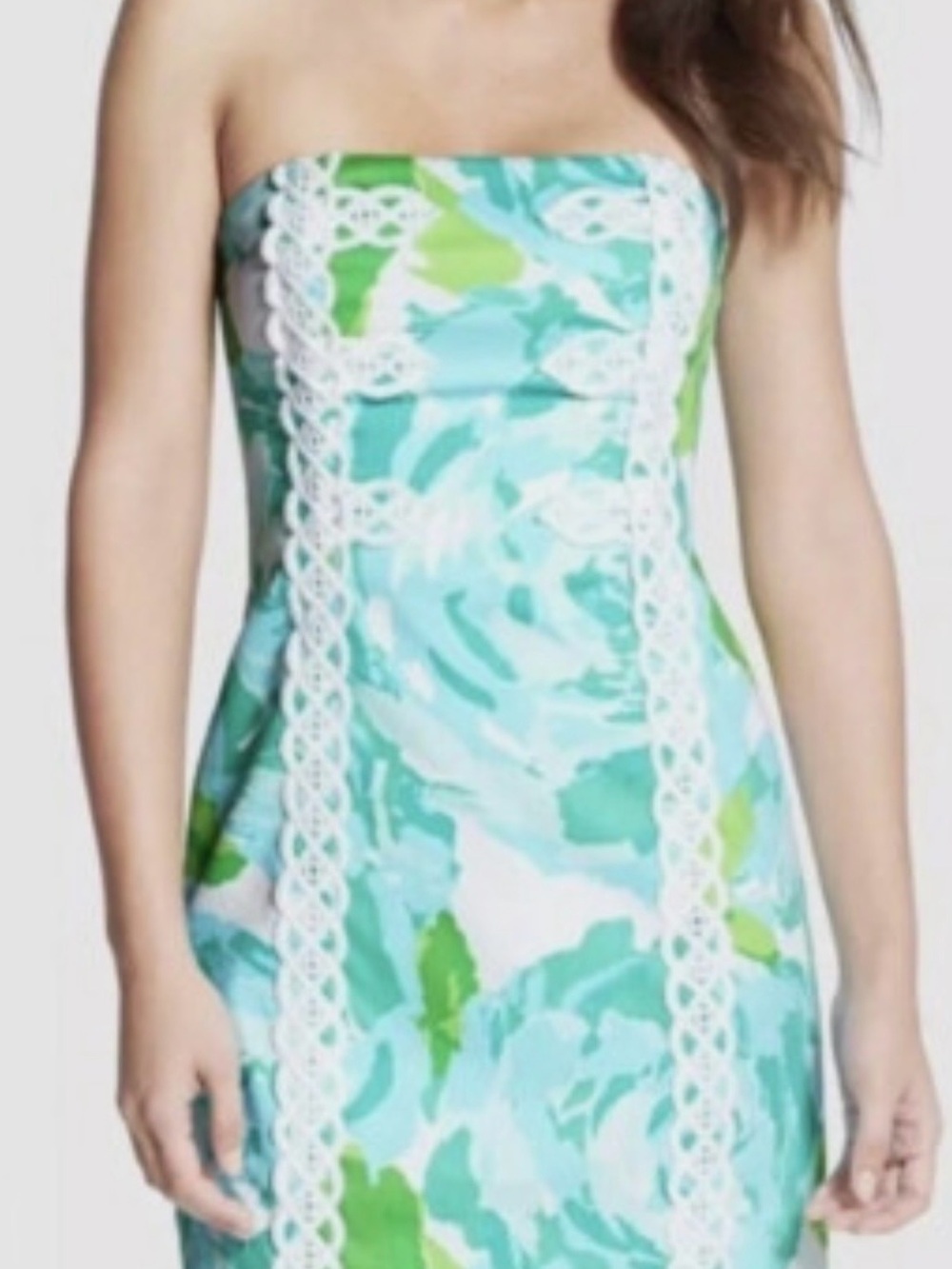 Lily Pulitzer Tansy Strapless Shift Dress Size 0 Poolside Blue and Lime Green